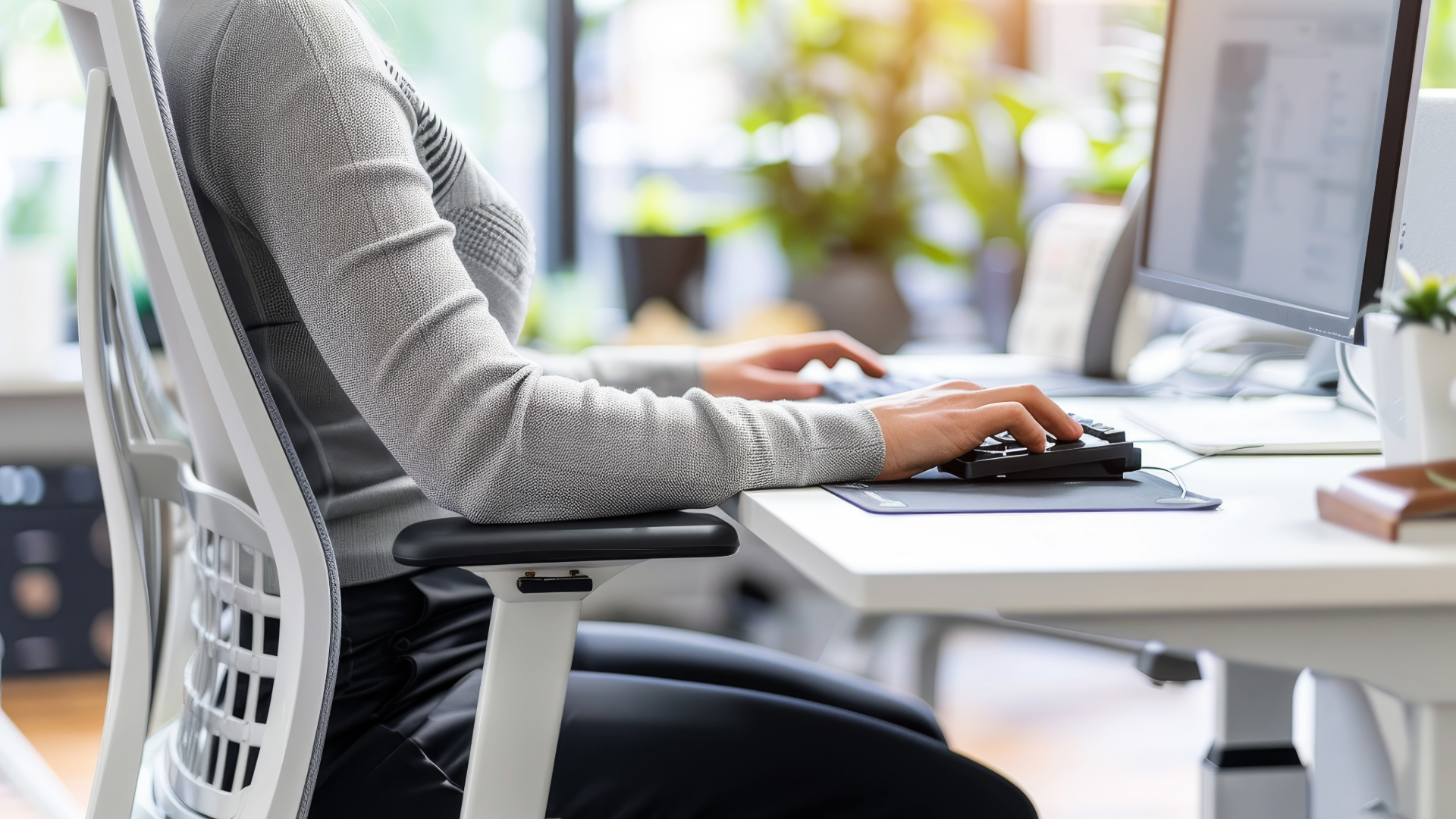 Person maintaining good posture while working